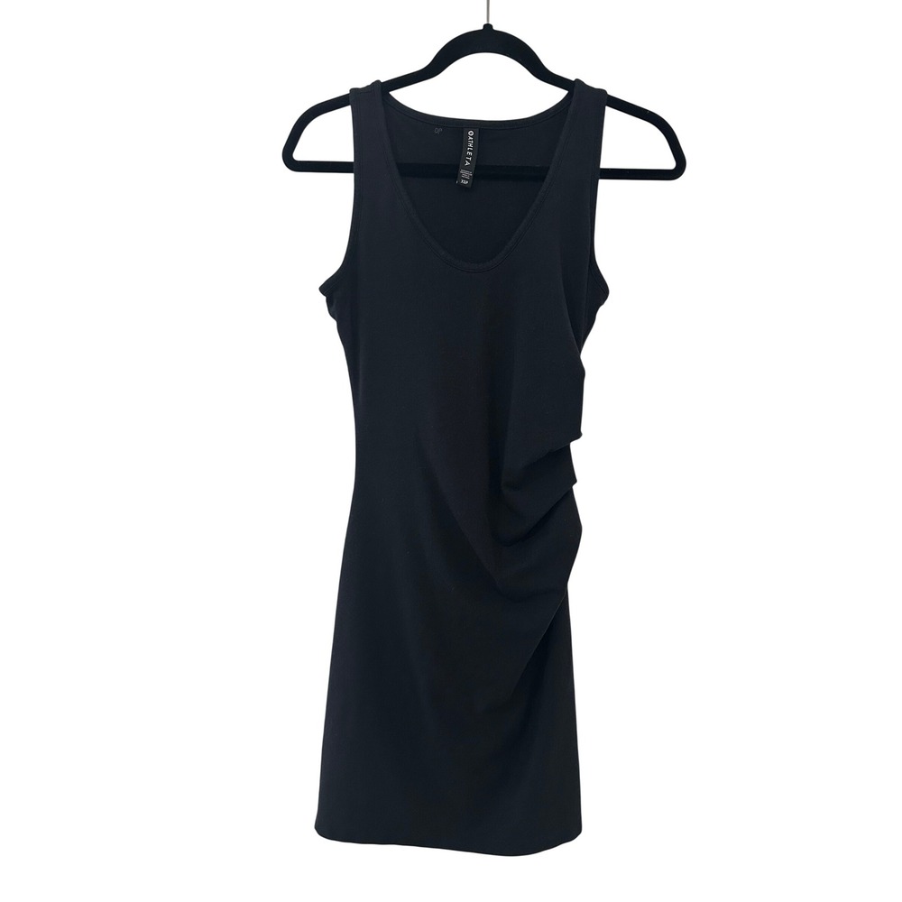 Athleta Womans Black Ruched V-Neck Sleeveless Dress XSP Athleisure Minimal LBD